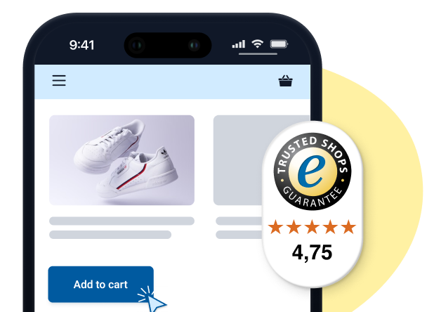 Añadiendo unas zapatillas de deporte al carrito de compra de una tienda online que ostenta el Sello de Calidad de Trusted Shops