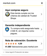 Trustbadge desplegado con información detallada de la tienda