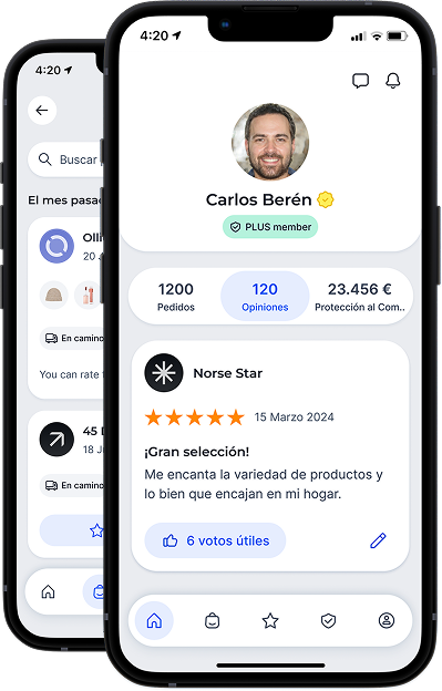 Dos teléfonos móviles muestran el perfil de un miembro ficticio de la Community of Trust en la aplicación.